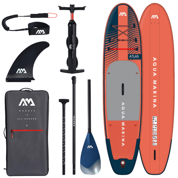 Aqua Marina 12’0″ Atlas Sky Glider - Advanced All-around iSUP, 3.66m/15cm, with carbon/fiberglass hybrid PASTEL paddle and coil leash