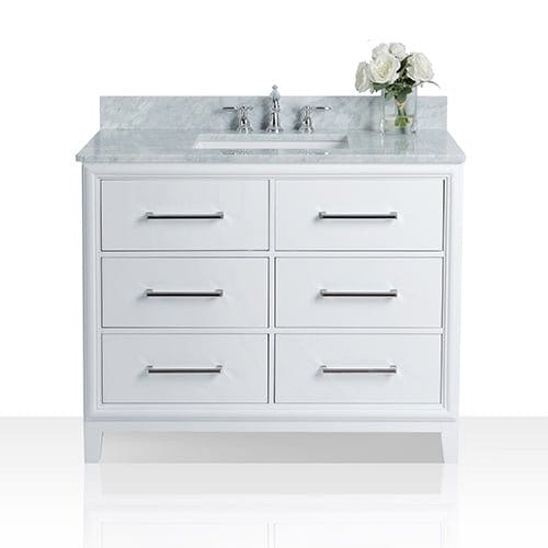 Ancerre Ellie Bathroom Vanity with Sink and Carrara White Marble Top Cabinet Set - VTS-ELLIE-42-W-CW - Backyard Provider