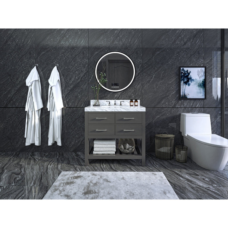 Ancerre Elizabeth Bathroom Vanity with Sink and Carrara White Marble Top Cabinet Set - VTS-ELIZABETH-36-W-CW - Backyard Provider