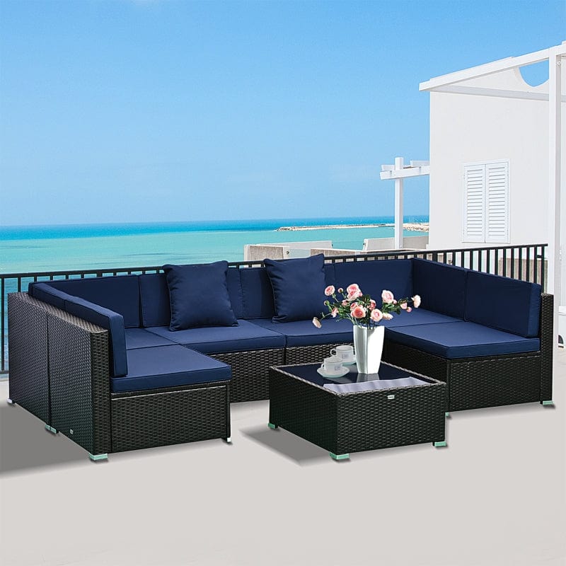 Outsunny 7-Piece Outdoor Patio Furniture Set with Modern Rattan Wicker - 860-020V01BU