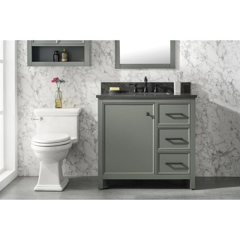 Legion Furniture WLF2136-PG 36 Inch Pewter Green Finish Sink Vanity Cabinet with Blue Lime Stone Top - Backyard Provider