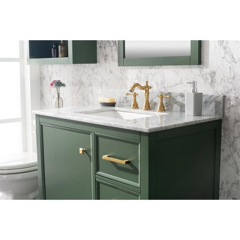 Legion Furniture WLF2136-VG 36 Inch Vogue Green Finish Sink Vanity Cabinet with Carrara White Top - Backyard Provider