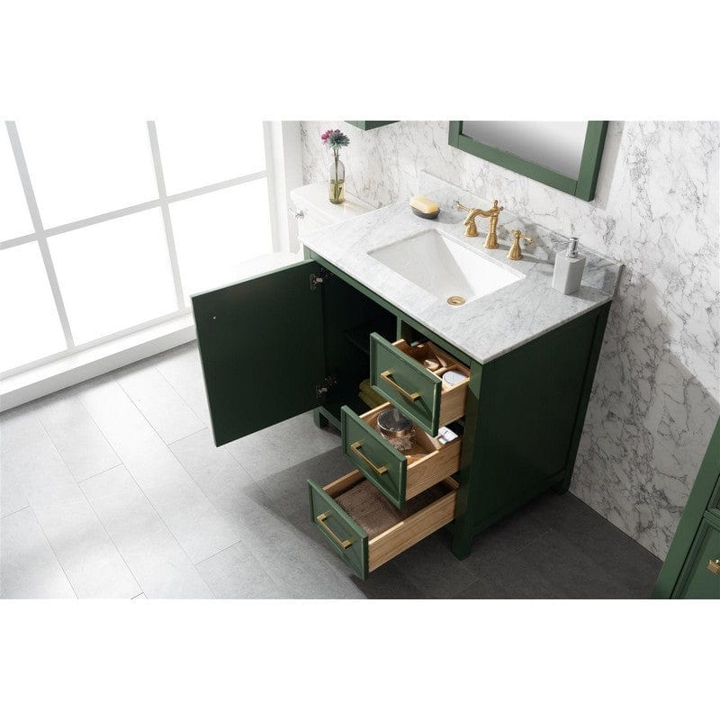 Legion Furniture WLF2136-VG 36 Inch Vogue Green Finish Sink Vanity Cabinet with Carrara White Top - Backyard Provider