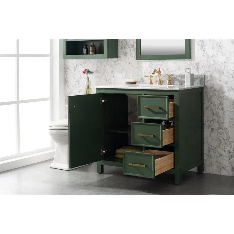 Legion Furniture WLF2136-VG 36 Inch Vogue Green Finish Sink Vanity Cabinet with Carrara White Top - Backyard Provider