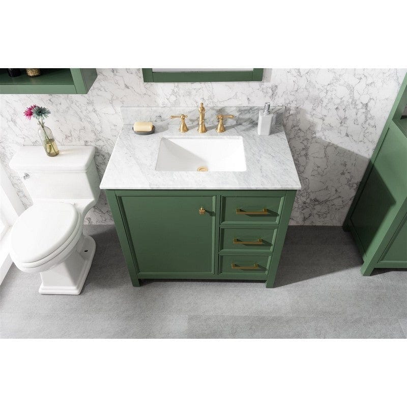 Legion Furniture WLF2136-VG 36 Inch Vogue Green Finish Sink Vanity Cabinet with Carrara White Top - Backyard Provider