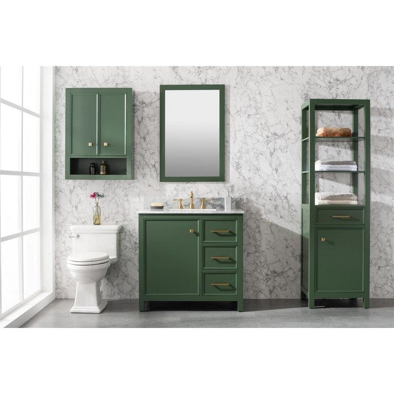 Legion Furniture WLF2136-VG 36 Inch Vogue Green Finish Sink Vanity Cabinet with Carrara White Top - Backyard Provider