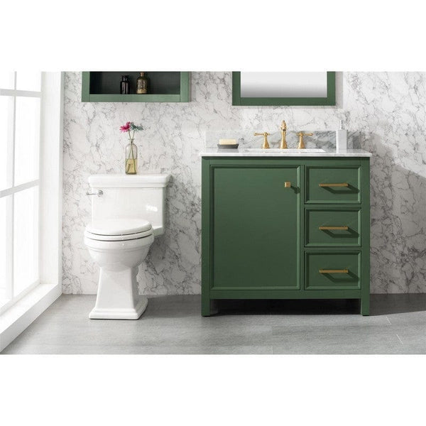 Legion Furniture WLF2136-VG 36 Inch Vogue Green Finish Sink Vanity Cabinet with Carrara White Top - Backyard Provider