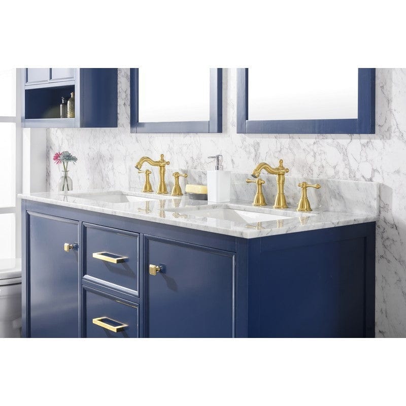 Legion Furniture WLF2154-B 54 Inch Blue Finish Double Sink Vanity Cabinet with Carrara White Top - Backyard Provider