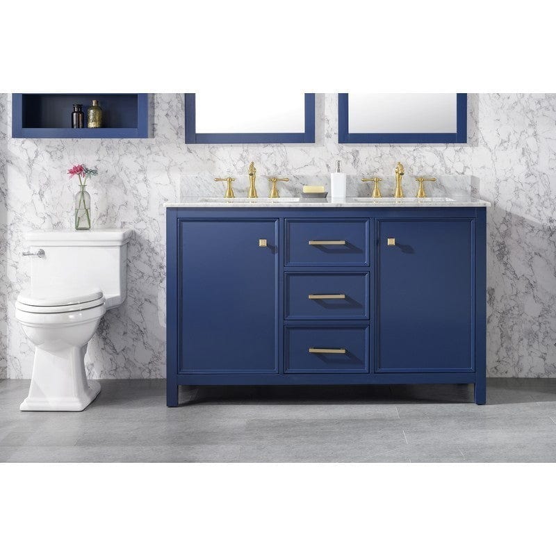 Legion Furniture WLF2154-B 54 Inch Blue Finish Double Sink Vanity Cabinet with Carrara White Top - Backyard Provider