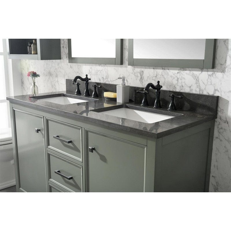 Legion Furniture WLF2154-PG 54 Inch Pewter Green Finish Double Sink Vanity Cabinet with Blue Lime Stone Top - Backyard Provider