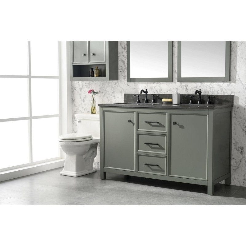 Legion Furniture WLF2154-PG 54 Inch Pewter Green Finish Double Sink Vanity Cabinet with Blue Lime Stone Top - Backyard Provider