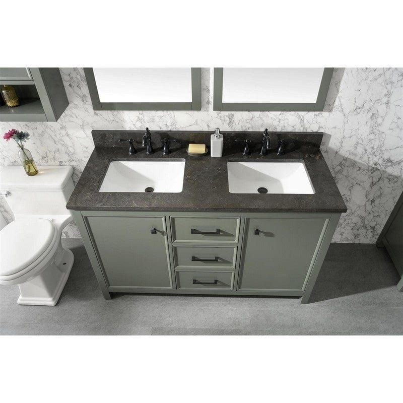 Legion Furniture WLF2154-PG 54 Inch Pewter Green Finish Double Sink Vanity Cabinet with Blue Lime Stone Top - Backyard Provider