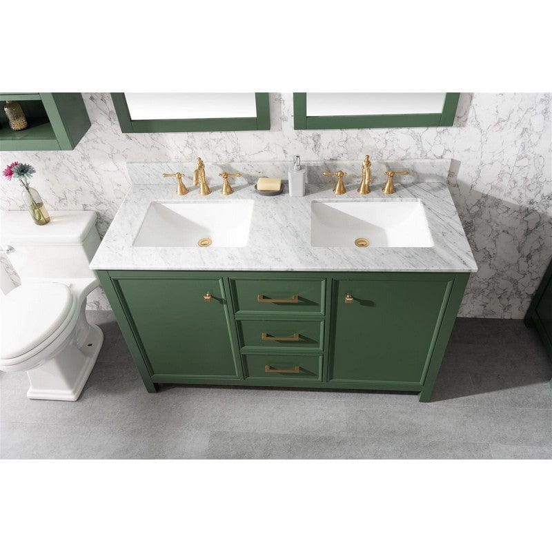 Legion Furniture WLF2154-VG 54 Inch Vogue Green Finish Double Sink Vanity Cabinet with Carrara White Top - Backyard Provider