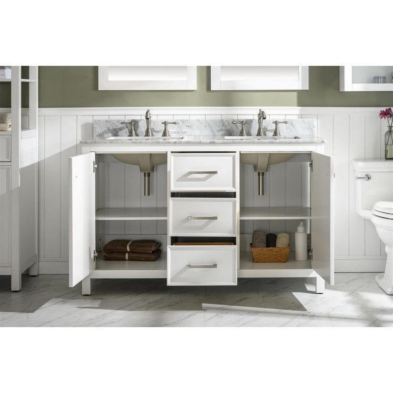 Legion Furniture WLF2154-W 54 Inch White Finish Double Sink Vanity Cabinet with Carrara White Top - Backyard Provider