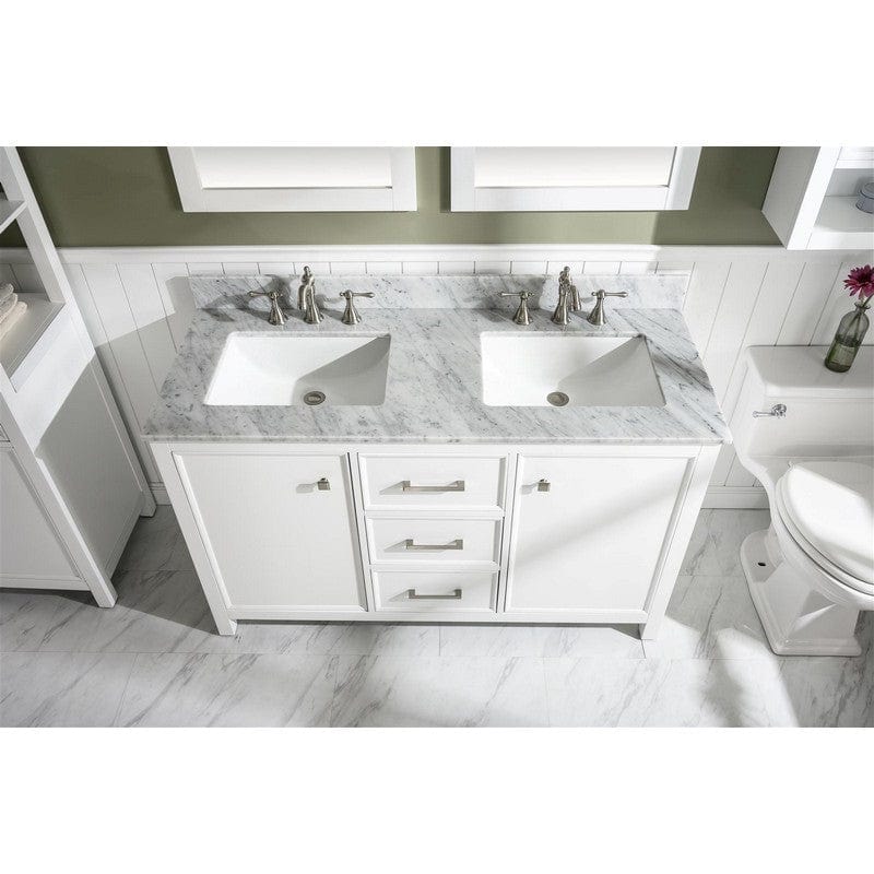 Legion Furniture WLF2154-W 54 Inch White Finish Double Sink Vanity Cabinet with Carrara White Top - Backyard Provider