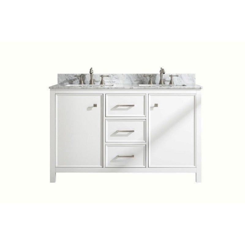 Legion Furniture WLF2154-W 54 Inch White Finish Double Sink Vanity Cabinet with Carrara White Top - Backyard Provider