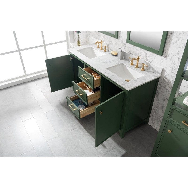 Legion Furniture WLF2160D-VG 60 Inch Vogue Green Finish Double Sink Vanity Cabinet with Carrara White Top - Backyard Provider