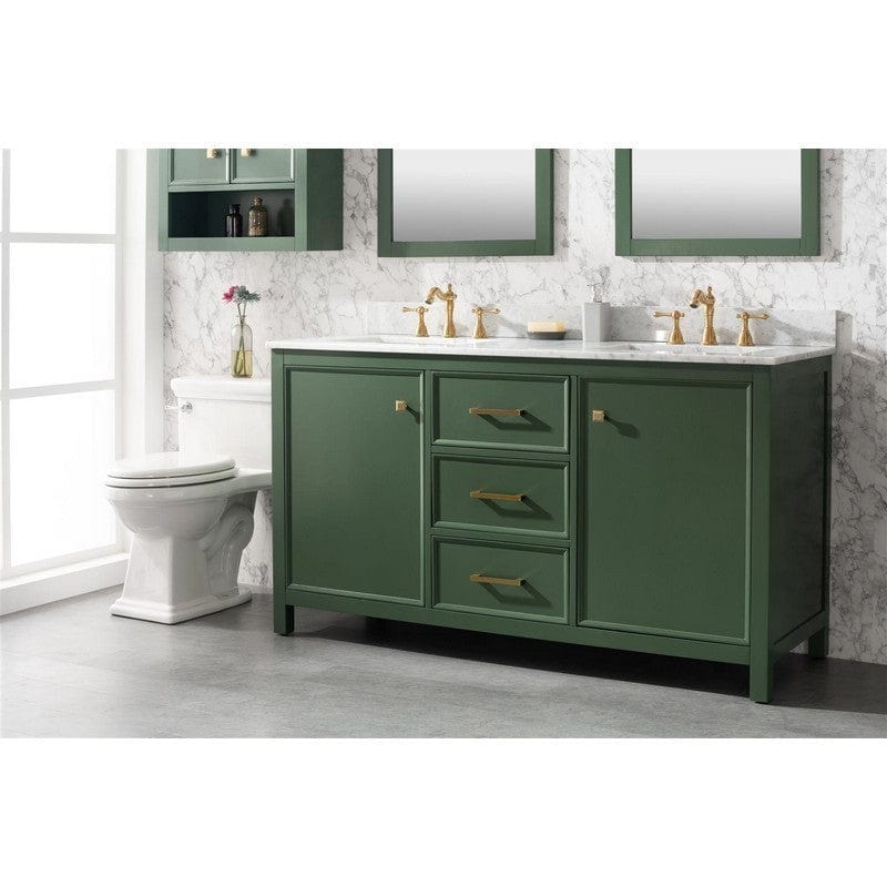 Legion Furniture WLF2160D-VG 60 Inch Vogue Green Finish Double Sink Vanity Cabinet with Carrara White Top - Backyard Provider