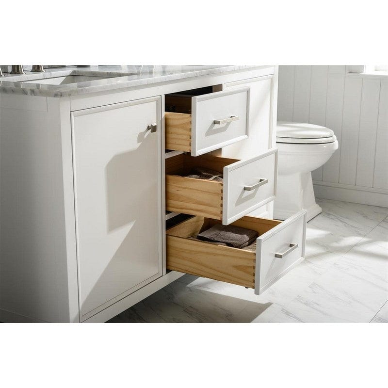 Legion Furniture WLF2160D-W 60 Inch White Finish Double Sink Vanity Cabinet with Carrara White Top - Backyard Provider