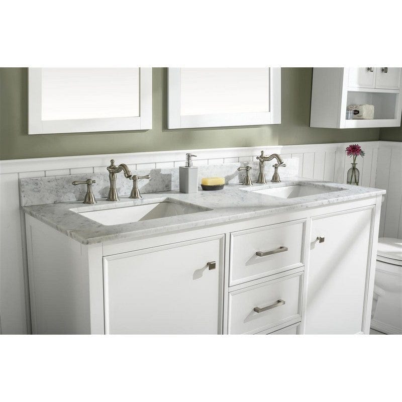 Legion Furniture WLF2160D-W 60 Inch White Finish Double Sink Vanity Cabinet with Carrara White Top - Backyard Provider