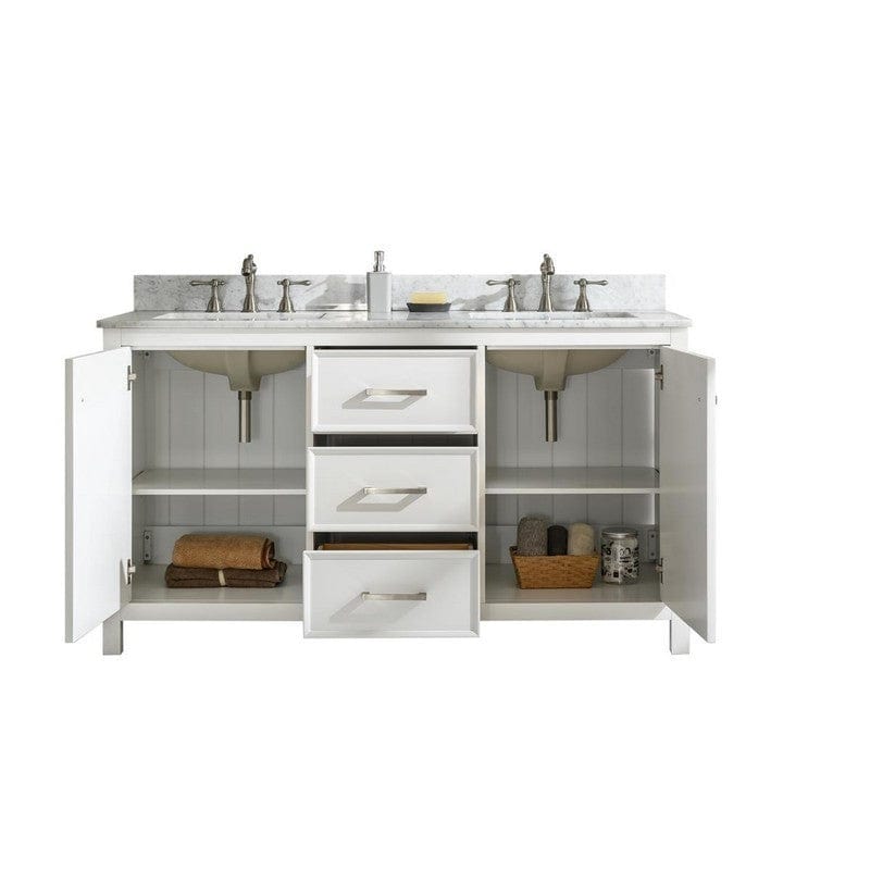 Legion Furniture WLF2160D-W 60 Inch White Finish Double Sink Vanity Cabinet with Carrara White Top - Backyard Provider