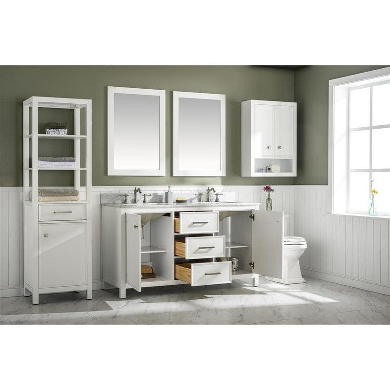 Legion Furniture WLF2160D-W 60 Inch White Finish Double Sink Vanity Cabinet with Carrara White Top - Backyard Provider