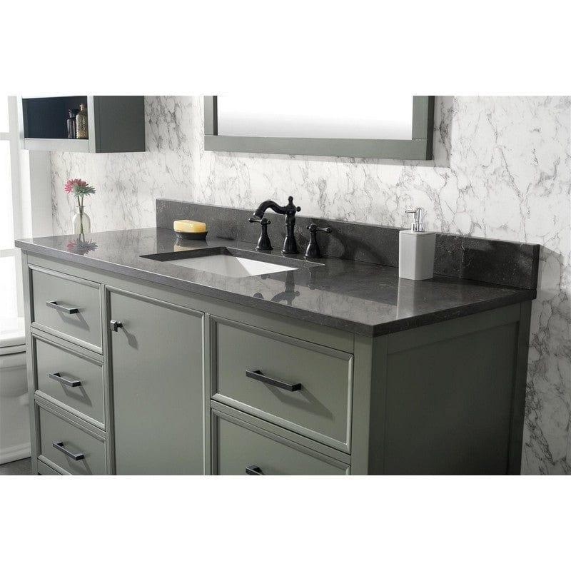 Legion Furniture WLF2160S-PG 60 Inch Pewter Green Finish Single Sink Vanity Cabinet with Blue Lime Stone Top - Backyard Provider