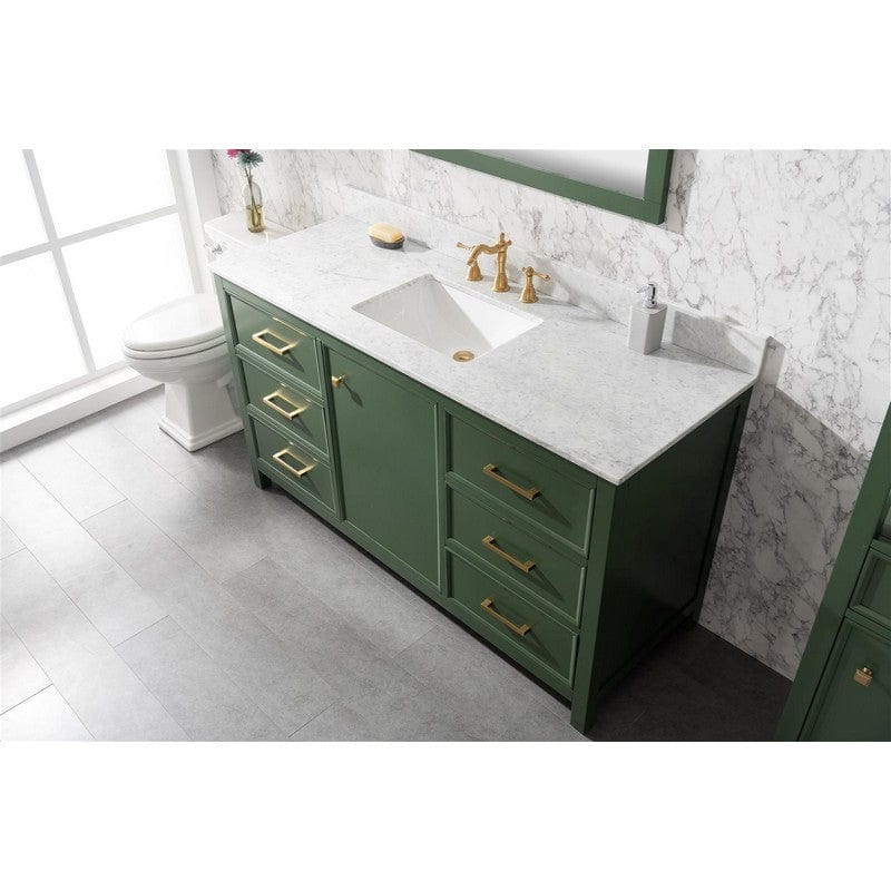 Legion Furniture WLF2160S-VG 60 Inch Vogue Green Finish Single Sink Vanity Cabinet with Carrara White Top - Backyard Provider