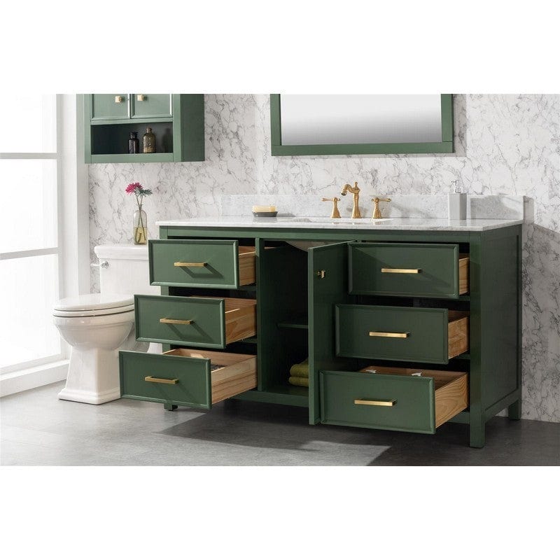 Legion Furniture WLF2160S-VG 60 Inch Vogue Green Finish Single Sink Vanity Cabinet with Carrara White Top - Backyard Provider