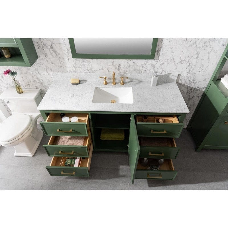 Legion Furniture WLF2160S-VG 60 Inch Vogue Green Finish Single Sink Vanity Cabinet with Carrara White Top - Backyard Provider