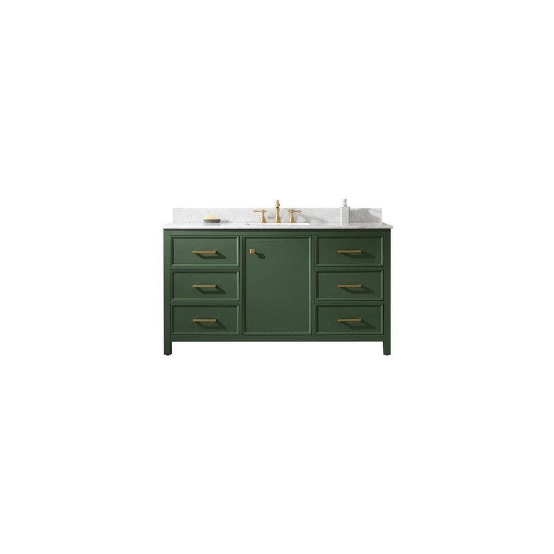 Legion Furniture WLF2160S-VG 60 Inch Vogue Green Finish Single Sink Vanity Cabinet with Carrara White Top - Backyard Provider