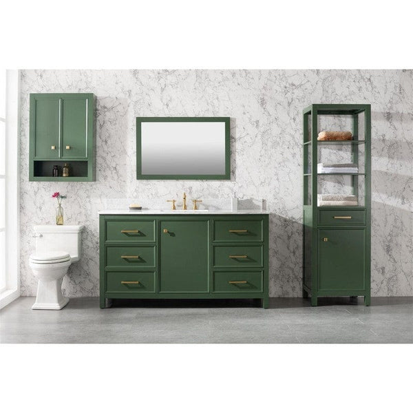 Legion Furniture WLF2160S-VG 60 Inch Vogue Green Finish Single Sink Vanity Cabinet with Carrara White Top - Backyard Provider