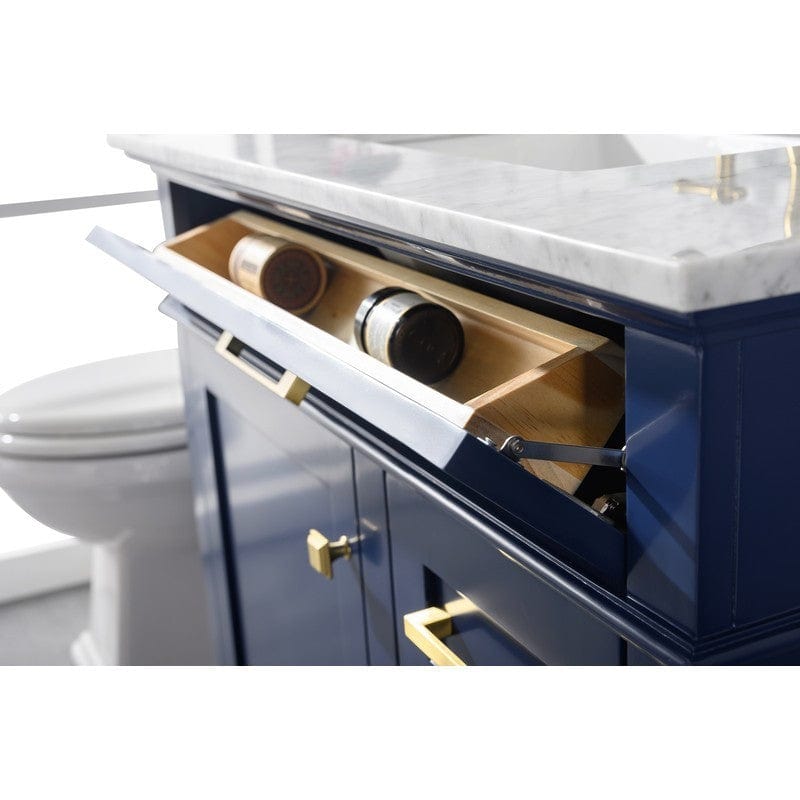 Legion Furniture WLF2236-B 36 Inch Blue Finish Sink Vanity Cabinet with Carrara White Top - Backyard Provider