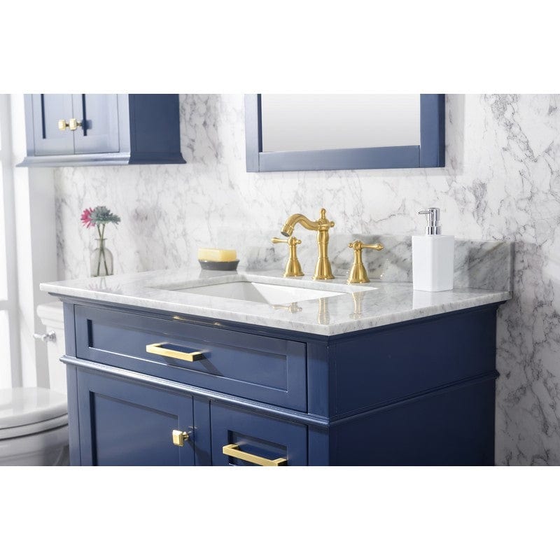 Legion Furniture WLF2236-B 36 Inch Blue Finish Sink Vanity Cabinet with Carrara White Top - Backyard Provider