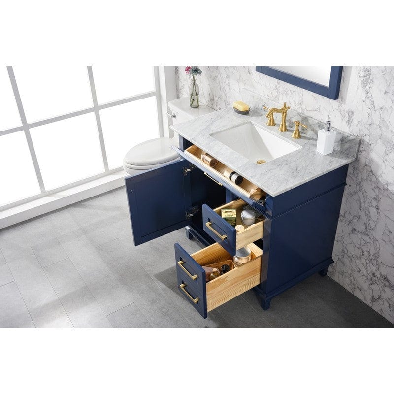 Legion Furniture WLF2236-B 36 Inch Blue Finish Sink Vanity Cabinet with Carrara White Top - Backyard Provider