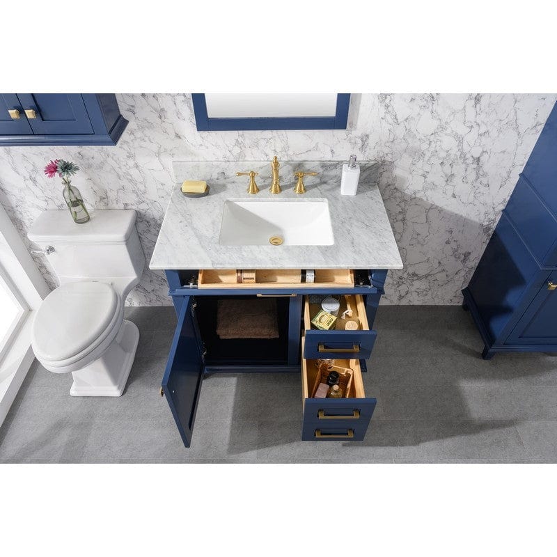 Legion Furniture WLF2236-B 36 Inch Blue Finish Sink Vanity Cabinet with Carrara White Top - Backyard Provider