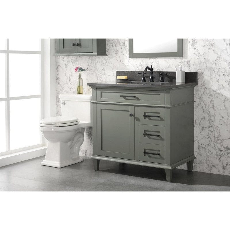 Legion Furniture WLF2236-PG 36 Inch Pewter Green Finish Sink Vanity Cabinet with Blue Lime Stone Top - Backyard Provider