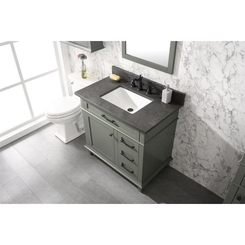 Legion Furniture WLF2236-PG 36 Inch Pewter Green Finish Sink Vanity Cabinet with Blue Lime Stone Top - Backyard Provider