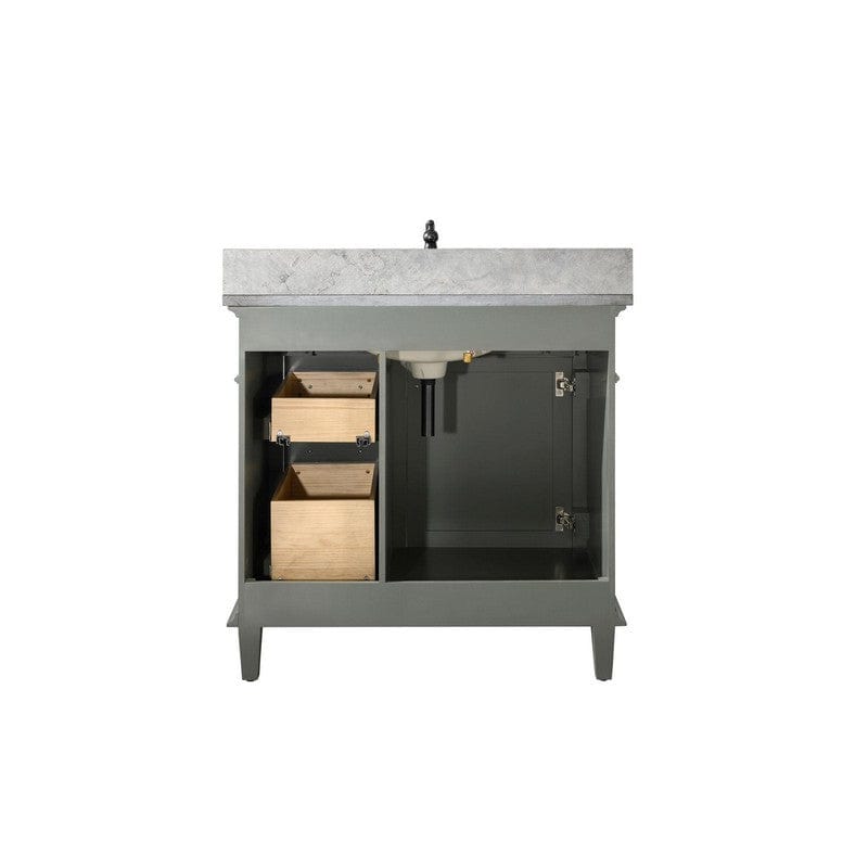 Legion Furniture WLF2236-PG 36 Inch Pewter Green Finish Sink Vanity Cabinet with Blue Lime Stone Top - Backyard Provider