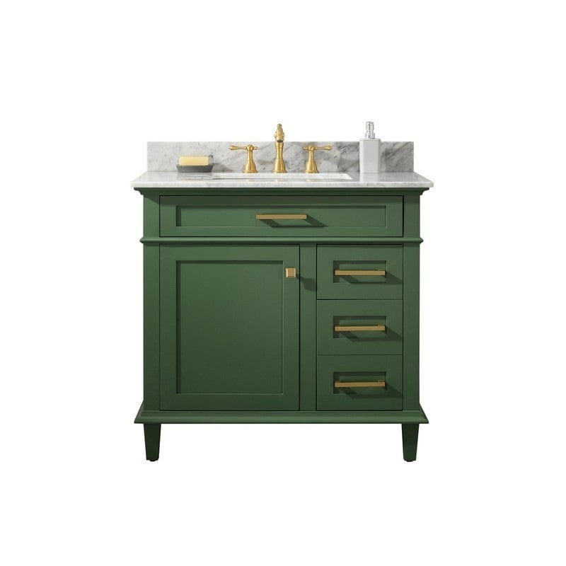 Legion Furniture WLF2236-VG 36 Inch Vogue Green Finish Sink Vanity Cabinet with Carrara White Top - Backyard Provider