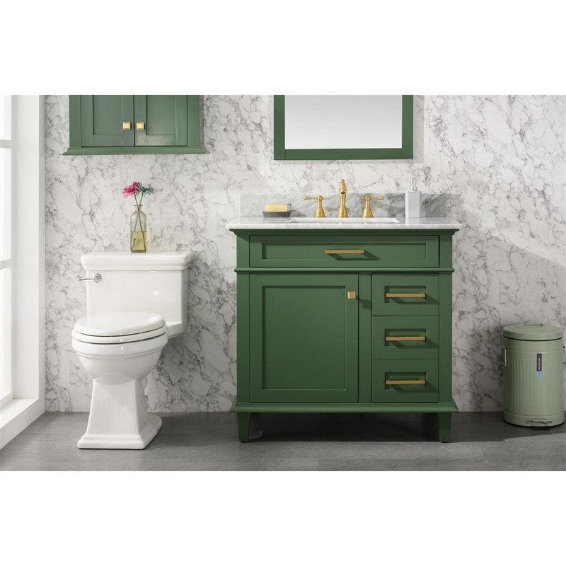 Legion Furniture WLF2236-VG 36 Inch Vogue Green Finish Sink Vanity Cabinet with Carrara White Top - Backyard Provider