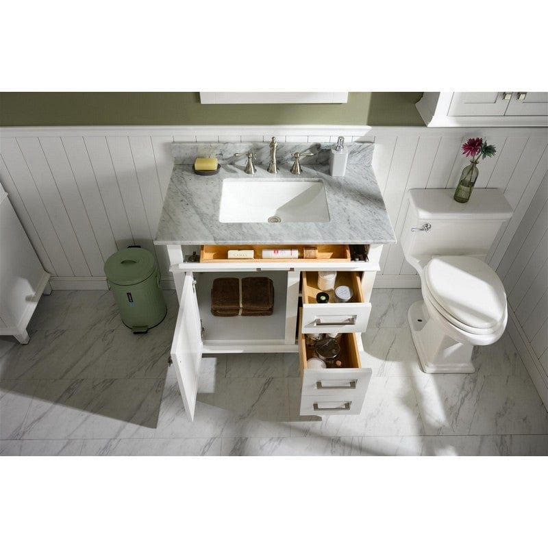 Legion Furniture WLF2236-W 36 Inch White Finish Sink Vanity Cabinet with Carrara White Top - Backyard Provider