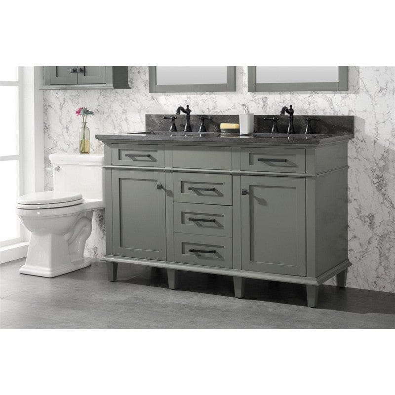 Legion Furniture WLF2254-PG 54 Inch Pewter Green Finish Double Sink Vanity Cabinet with Blue Lime Stone Top - Backyard Provider