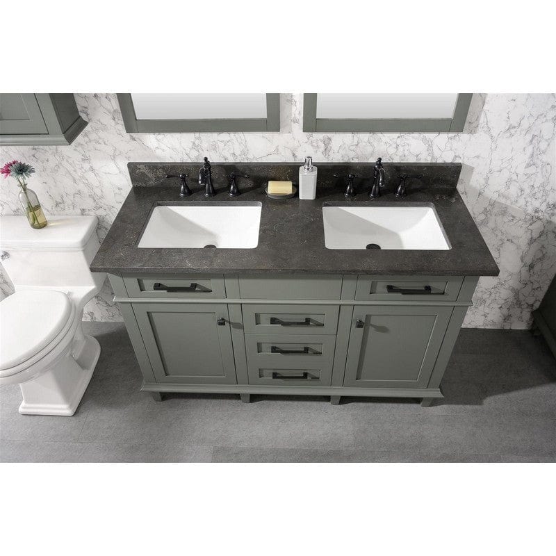 Legion Furniture WLF2254-PG 54 Inch Pewter Green Finish Double Sink Vanity Cabinet with Blue Lime Stone Top - Backyard Provider