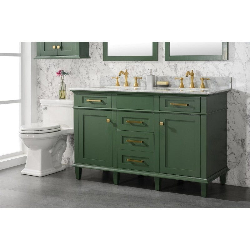 Legion Furniture WLF2254-VG 54 Inch Vogue Green Finish Double Sink Vanity Cabinet with Carrara White Top - Backyard Provider