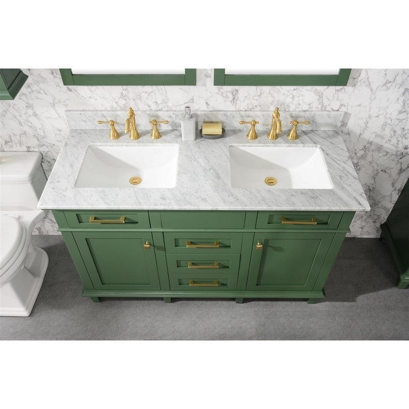 Legion Furniture WLF2254-VG 54 Inch Vogue Green Finish Double Sink Vanity Cabinet with Carrara White Top - Backyard Provider