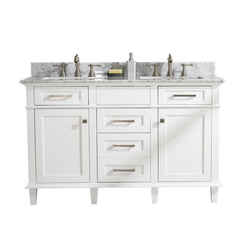 Legion Furniture WLF2254-W 54 Inch White Finish Double Sink Vanity Cabinet with Carrara White Top - Backyard Provider