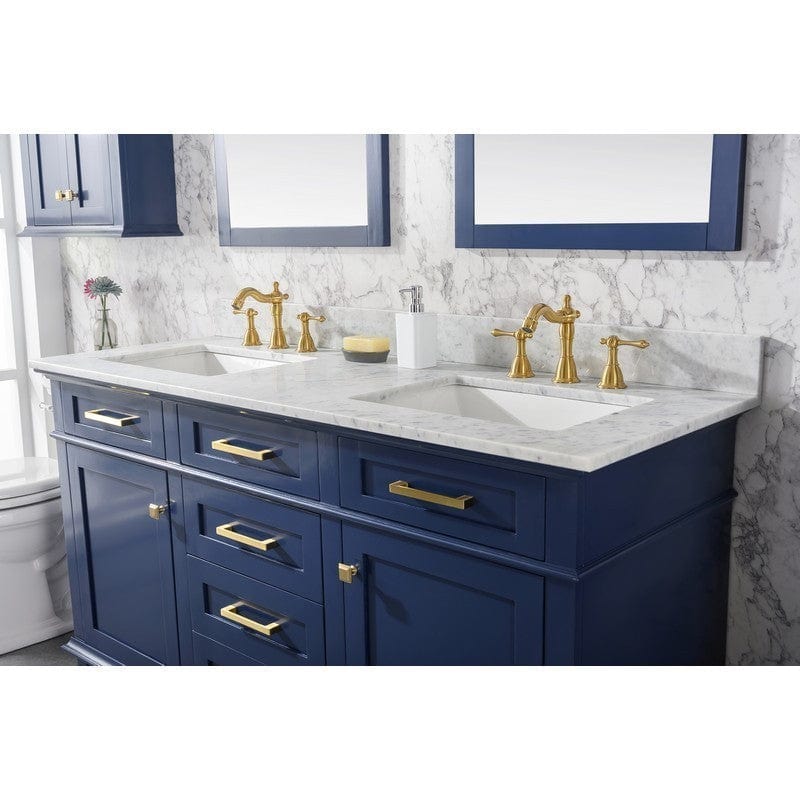 Legion Furniture WLF2260D-B 60 Inch Blue Finish Double Sink Vanity Cabinet with Carrara White Top - Backyard Provider