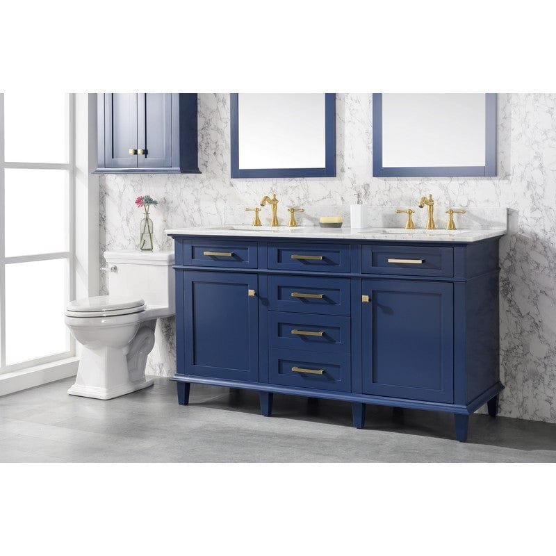 Legion Furniture WLF2260D-B 60 Inch Blue Finish Double Sink Vanity Cabinet with Carrara White Top - Backyard Provider