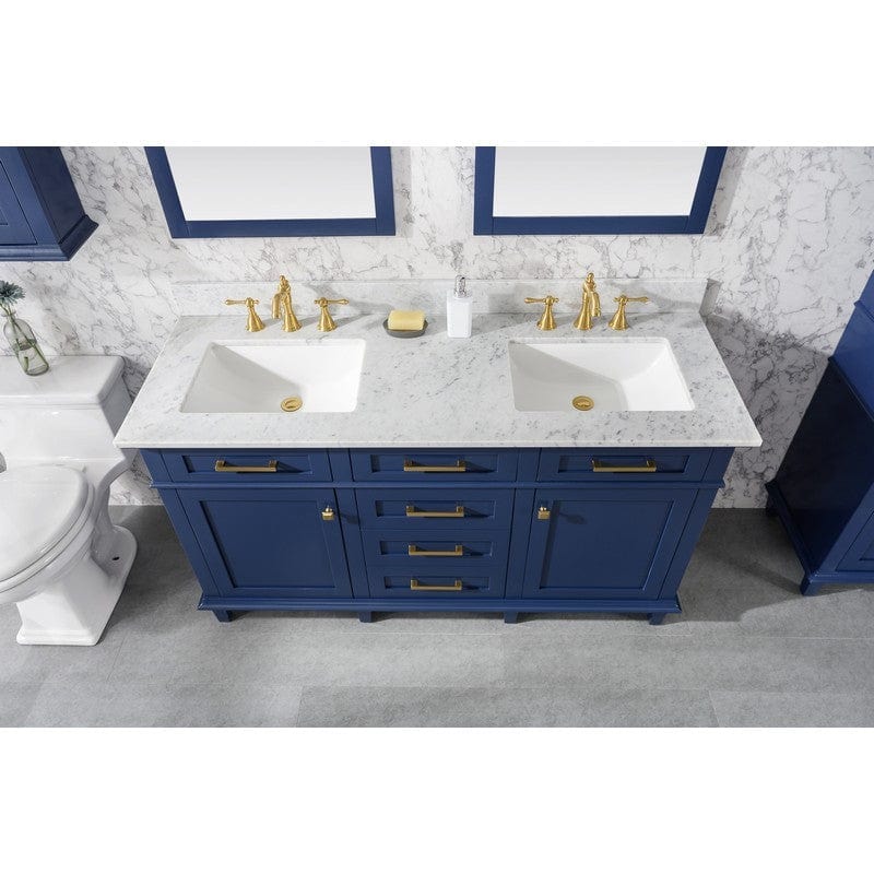 Legion Furniture WLF2260D-B 60 Inch Blue Finish Double Sink Vanity Cabinet with Carrara White Top - Backyard Provider